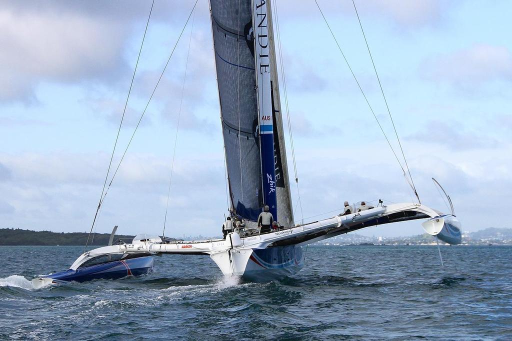 Team Australia (Sean Langman) arrives in Auckland after setting a new Trans-Tasman crossing record of 2days and 17 hours. The ORMA60 trimaran sailed from Sydney to Auckland. Team Australia will line up for the 2013 Coastal Classic  © Richard Gladwell www.photosport.co.nz